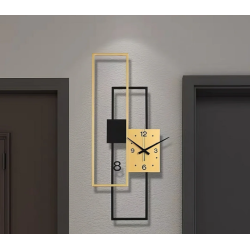 Ceas decorativ LED de perete 24W, lumină caldă 3000K, design geometric gold & negru, 280×700 mm